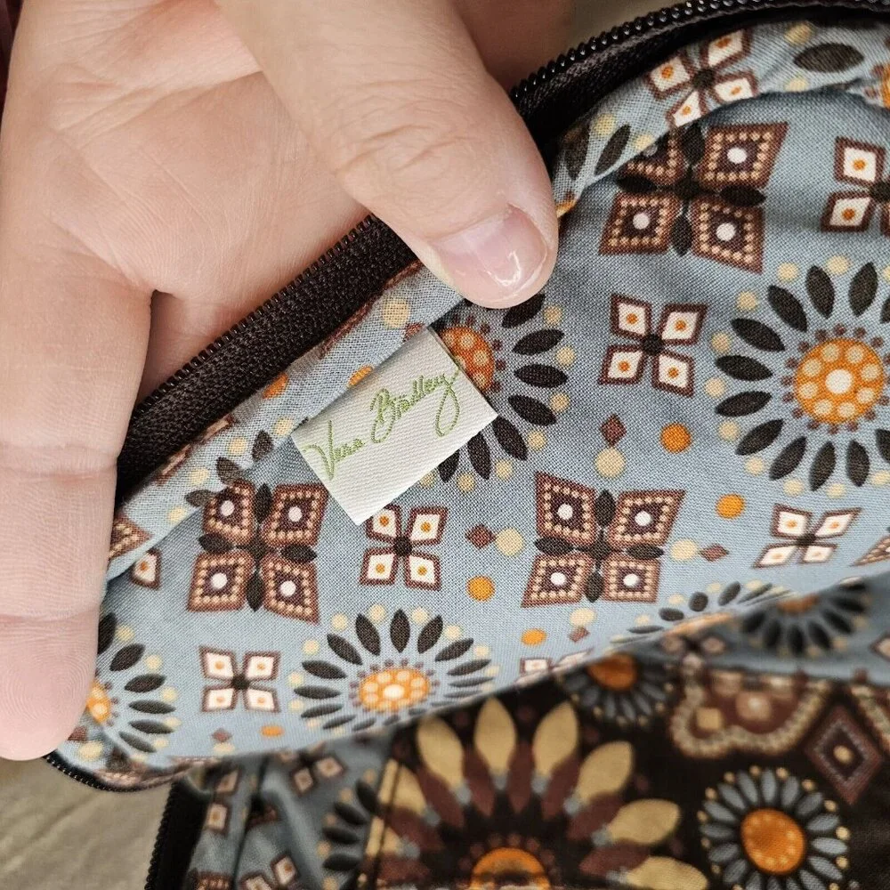 Vera Bradley Canyon eReader eBook Sleeve 8.5x6.5‎ Padded Zip Pencil Pouch Brown